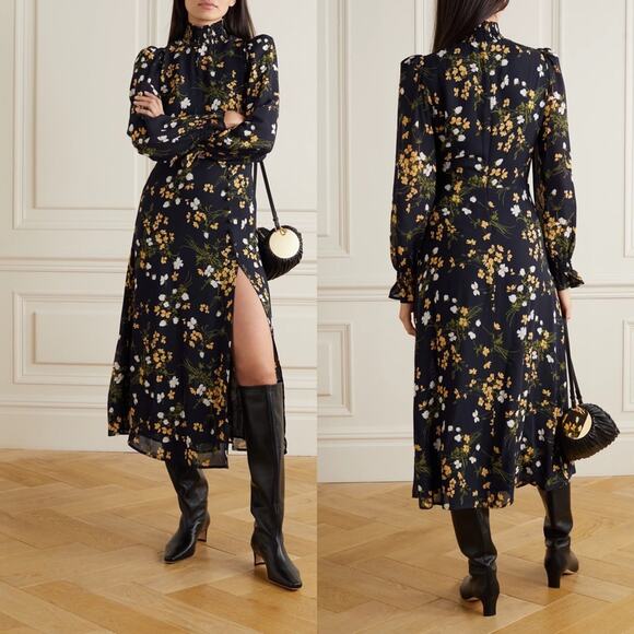 NWT‎ REFORMATION Stevi Gemini Navy Blue Floral Midi Dress - Picture 1 of 7